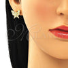 Oro Laminado Stud Earring, Gold Filled Style Butterfly Design, with White Micro Pave, Polished, Golden Finish, 02.210.0423