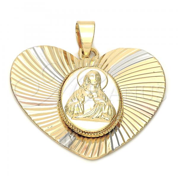 Oro Laminado Religious Pendant, Gold Filled Style Jesus Design, Diamond Cutting Finish, Tricolor, 5.194.012