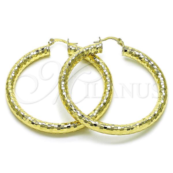 Oro Laminado Large Hoop, Gold Filled Style Hollow Design, Diamond Cutting Finish, Golden Finish, 02.213.0309.50