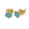 Oro Laminado Stud Earring, Gold Filled Style Flower Design, Blue Enamel Finish, Golden Finish, 5.126.061 *PROMO*
