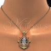 Oro Laminado Religious Pendant, Gold Filled Style Guadalupe and Anchor Design, Polished, Tricolor, 05.253.0002