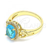 Oro Laminado Multi Stone Ring, Gold Filled Style Heart Design, with Blue Topaz and White Cubic Zirconia, Polished, Golden Finish, 01.210.0122.2.06