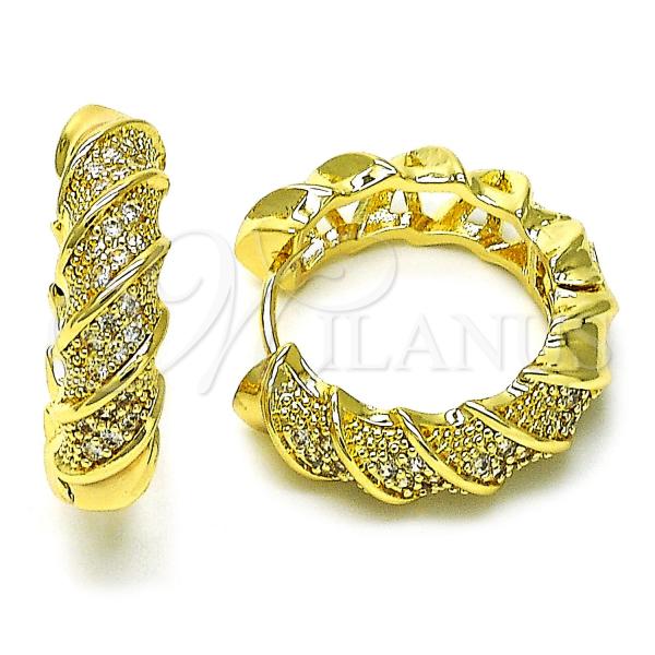 Oro Laminado Huggie Hoop, Gold Filled Style with White Cubic Zirconia, Polished, Golden Finish, 02.210.0858.25