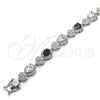 Rhodium Plated Tennis Bracelet, Heart and Teardrop Design, with Garnet and White Cubic Zirconia, Polished, Rhodium Finish, 03.210.0072.6.08