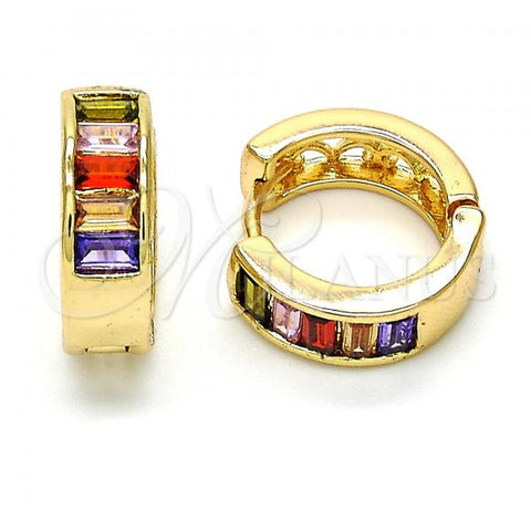 Oro Laminado Huggie Hoop, Gold Filled Style with Multicolor Cubic Zirconia, Polished, Golden Finish, 02.210.0032.1.15