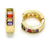 Oro Laminado Huggie Hoop, Gold Filled Style with Multicolor Cubic Zirconia, Polished, Golden Finish, 02.210.0032.1.15