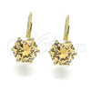 Oro Laminado Leverback Earring, Gold Filled Style with Golden Cubic Zirconia, Polished, Golden Finish, 5.128.070