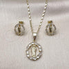 Oro Laminado Earring and Pendant Adult Set, Gold Filled Style San Judas Design, with White Cubic Zirconia, Polished, Golden Finish, 10.411.0013
