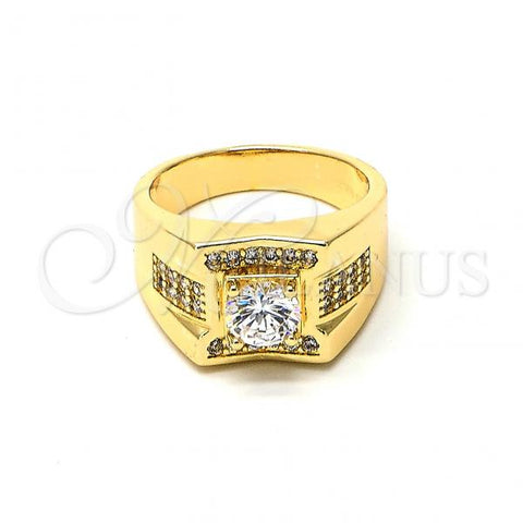Oro Laminado Mens Ring, Gold Filled Style with White Cubic Zirconia, Polished, Golden Finish, 01.192.0005.09 (Size 9)
