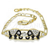 Oro Laminado Fancy Bracelet, Gold Filled Style Elephant Design, with White Crystal, Black Enamel Finish, Golden Finish, 03.380.0045.08