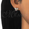 Sterling Silver Stud Earring, Butterfly Design, with White Micro Pave, Polished, Rose Gold Finish, 02.336.0113.1