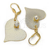 Oro Laminado Dangle Earring, Gold Filled Style Heart Design, with White Crystal, Diamond Cutting Finish, Golden Finish, 77.002