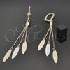 Oro Laminado Long Earring, Gold Filled Style Leaf Design, Diamond Cutting Finish, Tricolor, 5.086.002