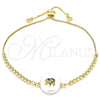 Oro Laminado Adjustable Bolo Bracelet, Gold Filled Style Elephant Design, with White Cubic Zirconia, Polished, Golden Finish, 03.63.2109.10