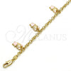 Oro Laminado Charm Bracelet, Gold Filled Style Teddy Bear and Rolo Design, Pink Enamel Finish, Golden Finish, 03.63.1359.07