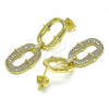 Oro Laminado Stud Earring, Gold Filled Style Bamboo Design, with White Micro Pave, Polished, Golden Finish, 02.341.0097