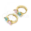 Oro Laminado Huggie Hoop, Gold Filled Style with Pink and Blue Topaz Cubic Zirconia, Polished, Golden Finish, 02.213.0353.12