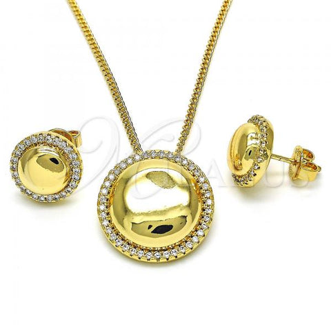Oro Laminado Earring and Pendant Adult Set, Gold Filled Style with White Cubic Zirconia, Polished, Golden Finish, 10.156.0216