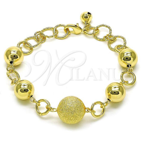 Oro Laminado Fancy Bracelet, Gold Filled Style Ball and Rolo Design, Matte Finish, Golden Finish, 03.331.0245.09