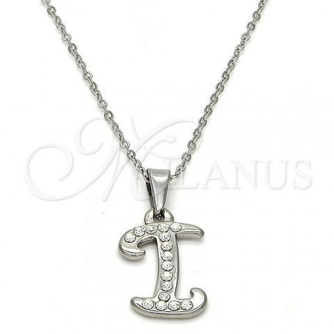 Stainless Steel Pendant Necklace, Initials and Rolo Design, with White Crystal, Polished, Steel Finish, 04.238.0008.1.18