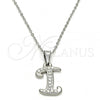 Stainless Steel Pendant Necklace, Initials and Rolo Design, with White Crystal, Polished, Steel Finish, 04.238.0008.1.18