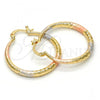 Oro Laminado Medium Hoop, Gold Filled Style Hollow Design, Diamond Cutting Finish, Tricolor, 02.170.0084.1.30