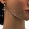 Oro Laminado Dangle Earring, Gold Filled Style Flower and Teardrop Design, with White Cubic Zirconia, Polished, Golden Finish, 02.217.0054