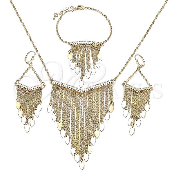 Oro Laminado Necklace, Bracelet, Earring and Ring, Gold Filled Style Rolo Design, Polished, Golden Finish, 06.372.0080