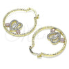 Oro Laminado Medium Hoop, Gold Filled Style Guadalupe and Heart Design, with White Crystal, Diamond Cutting Finish, Tricolor, 02.253.0029.30