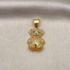 Oro Laminado Fancy Pendant, Gold Filled Style Teddy Bear Design, with White and Black Micro Pave, Polished, Golden Finish, 05.342.0099