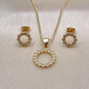 Oro Laminado Earring and Pendant Adult Set, Gold Filled Style with White Micro Pave, Polished, Golden Finish, 10.342.0154