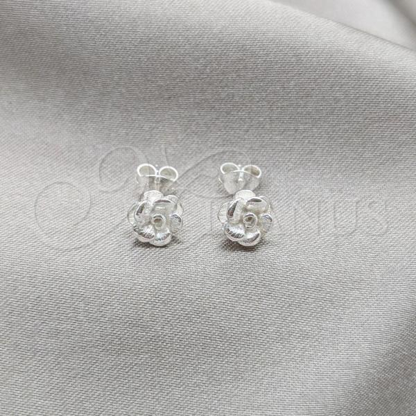 Sterling Silver Stud Earring, Flower Design, Polished, Silver Finish, 02.409.0027