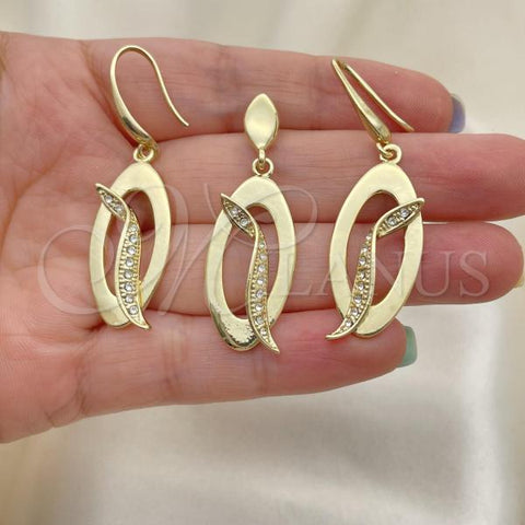 Oro Laminado Earring and Pendant Adult Set, Gold Filled Style with White Crystal, Polished, Golden Finish, 10.59.0121