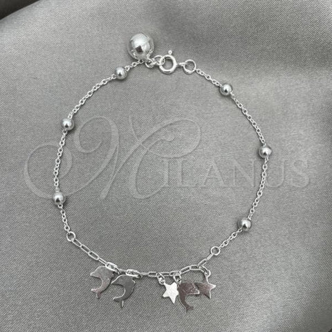 Sterling Silver Charm Bracelet, Dolphin Design, Polished, Silver Finish, 03.409.0011.07