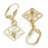 Oro Laminado Dangle Earring, Gold Filled Style Leaf Design, with White Crystal, Diamond Cutting Finish, Golden Finish, 81.009