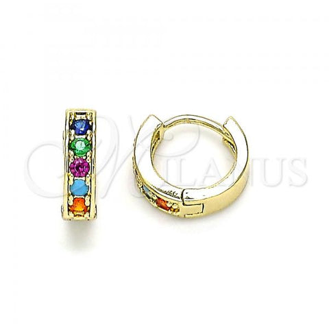 Oro Laminado Huggie Hoop, Gold Filled Style with Multicolor Micro Pave, Polished, Golden Finish, 02.210.0636.4.10