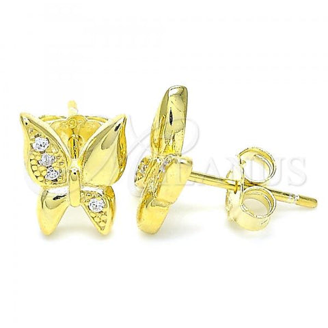Sterling Silver Stud Earring, Butterfly Design, with White Cubic Zirconia, Polished, Golden Finish, 02.336.0067.2