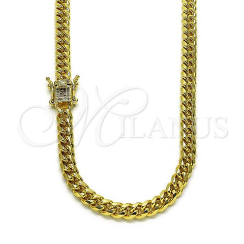 Oro Laminado Basic Necklace, Gold Filled Style Miami Cuban Design, with White Micro Pave, Polished, Golden Finish, 04.156.0465.20