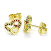 Oro Laminado Stud Earring, Gold Filled Style Heart Design, with Garnet Micro Pave, Polished, Golden Finish, 02.156.0628.1