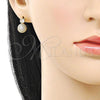Oro Laminado Stud Earring, Gold Filled Style Ball Design, with White Micro Pave and White Cubic Zirconia, Polished, Golden Finish, 02.283.0288