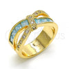 Oro Laminado Multi Stone Ring, Gold Filled Style with Aquamarine and White Cubic Zirconia, Polished, Golden Finish, 01.210.0045.13.08 (Size 8)