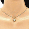 Oro Laminado Pendant Necklace, Gold Filled Style Heart Design, with White Micro Pave, Polished, Golden Finish, 04.156.0379.20