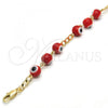 Oro Laminado Fancy Bracelet, Gold Filled Style Evil Eye Design, with Garnet Opal, Red Resin Finish, Golden Finish, 03.63.2069.07