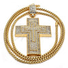 Oro Laminado Pendant Necklace, Gold Filled Style Cross Design, with White Crystal, Polished, Golden Finish, 04.242.0077.30