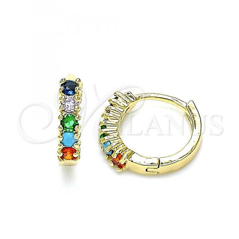 Oro Laminado Huggie Hoop, Gold Filled Style with Multicolor Cubic Zirconia, Polished, Golden Finish, 02.210.0602.5.12