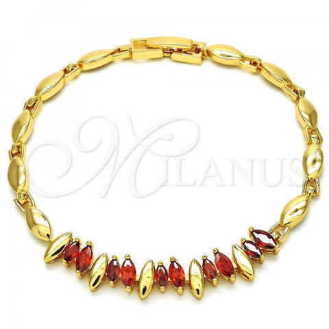 Oro Laminado Fancy Bracelet, Gold Filled Style with Garnet and White Cubic Zirconia, Polished, Golden Finish, 03.210.0100.07