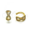 Oro Laminado Earcuff Earring, Gold Filled Style Infinite Design, with White Micro Pave, Polished, Golden Finish, 02.210.0678