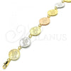 Oro Laminado Fancy Bracelet, Gold Filled Style Cross Design, Polished, Tricolor, 03.63.2048.07