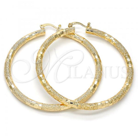 Oro Laminado Large Hoop, Gold Filled Style Hollow Design, Diamond Cutting Finish, Golden Finish, 02.170.0125.60