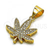 Oro Laminado Fancy Pendant, Gold Filled Style Leaf Design, with White Micro Pave, Polished, Golden Finish, 05.342.0122